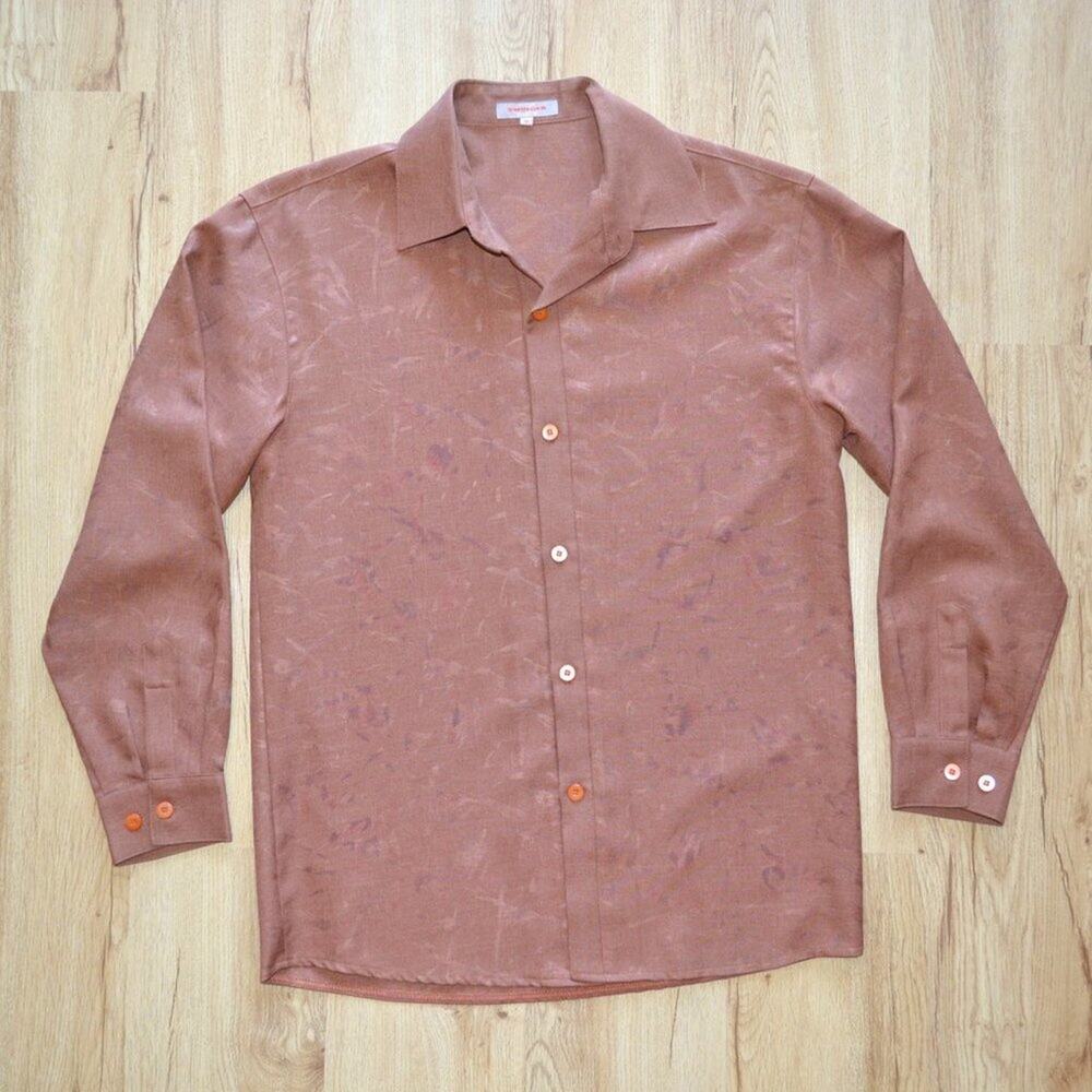 Men's Casual Long-Sleeve Shirt in Rust Brown Orange